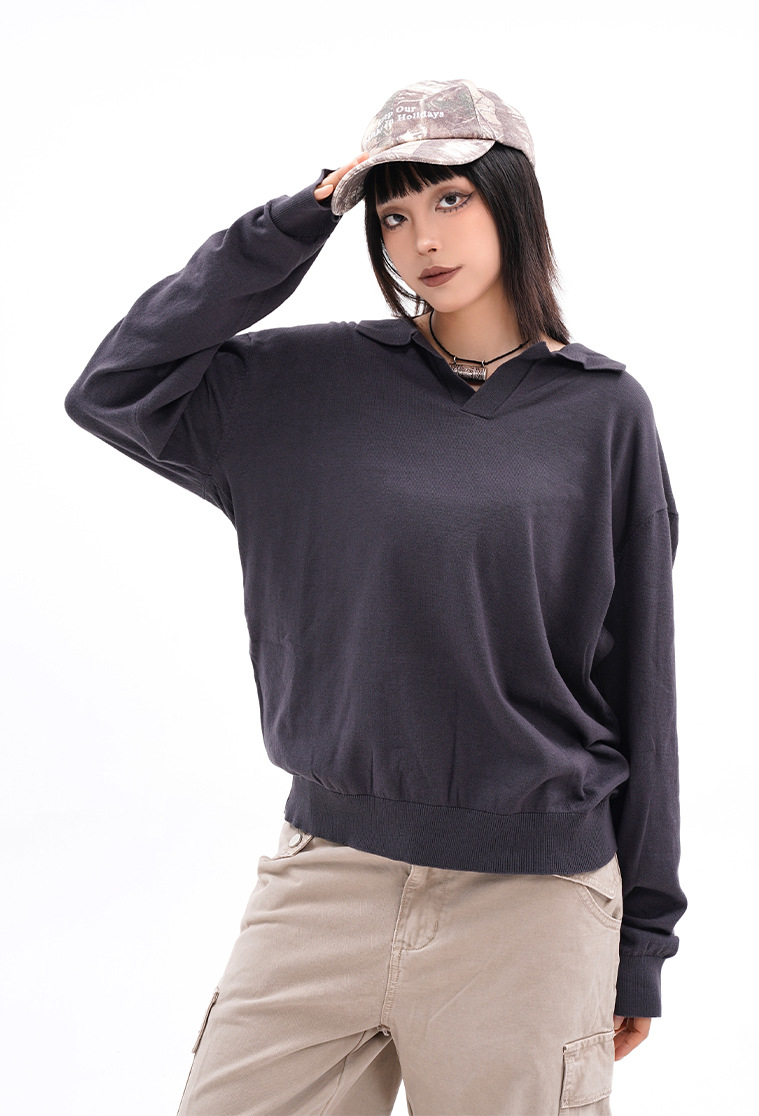 Long Sleeve Lapel Polo Shirt for Fall and Winter