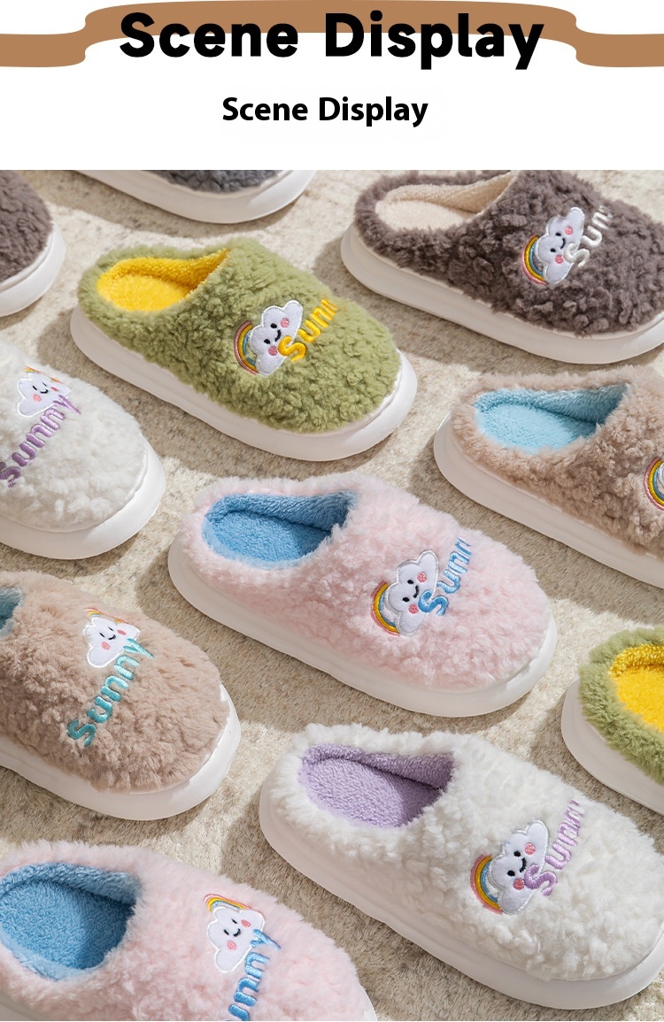 Cute Cartoon Cotton Slippers Thick Bottom Home Slippers Fashion Floor Bedroom Slipper Women Men Couples Warm House Shoes