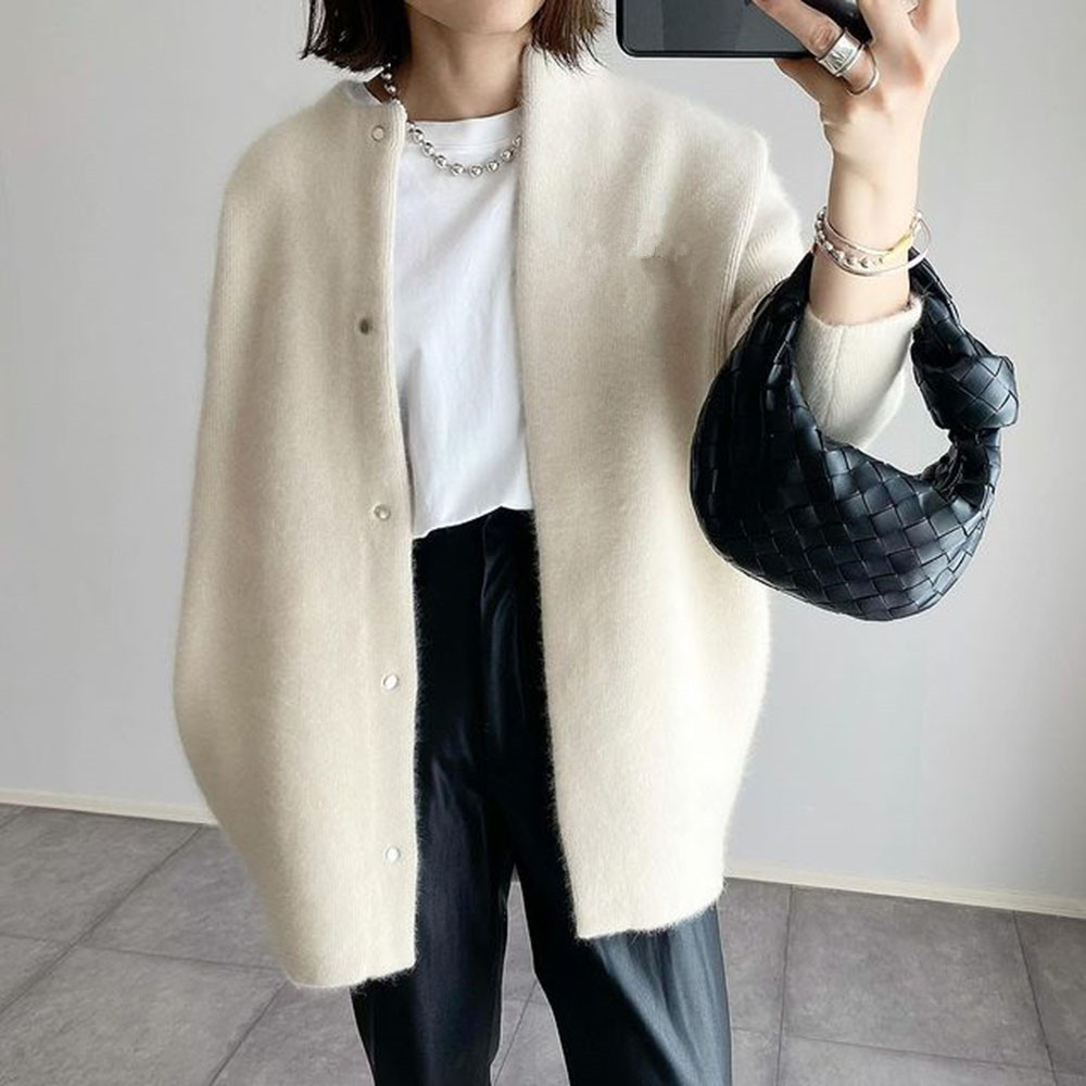 Loose Round Neck Single Breasted Cardigan Fashion Solid Color Coat Jacket Autumn And Winter