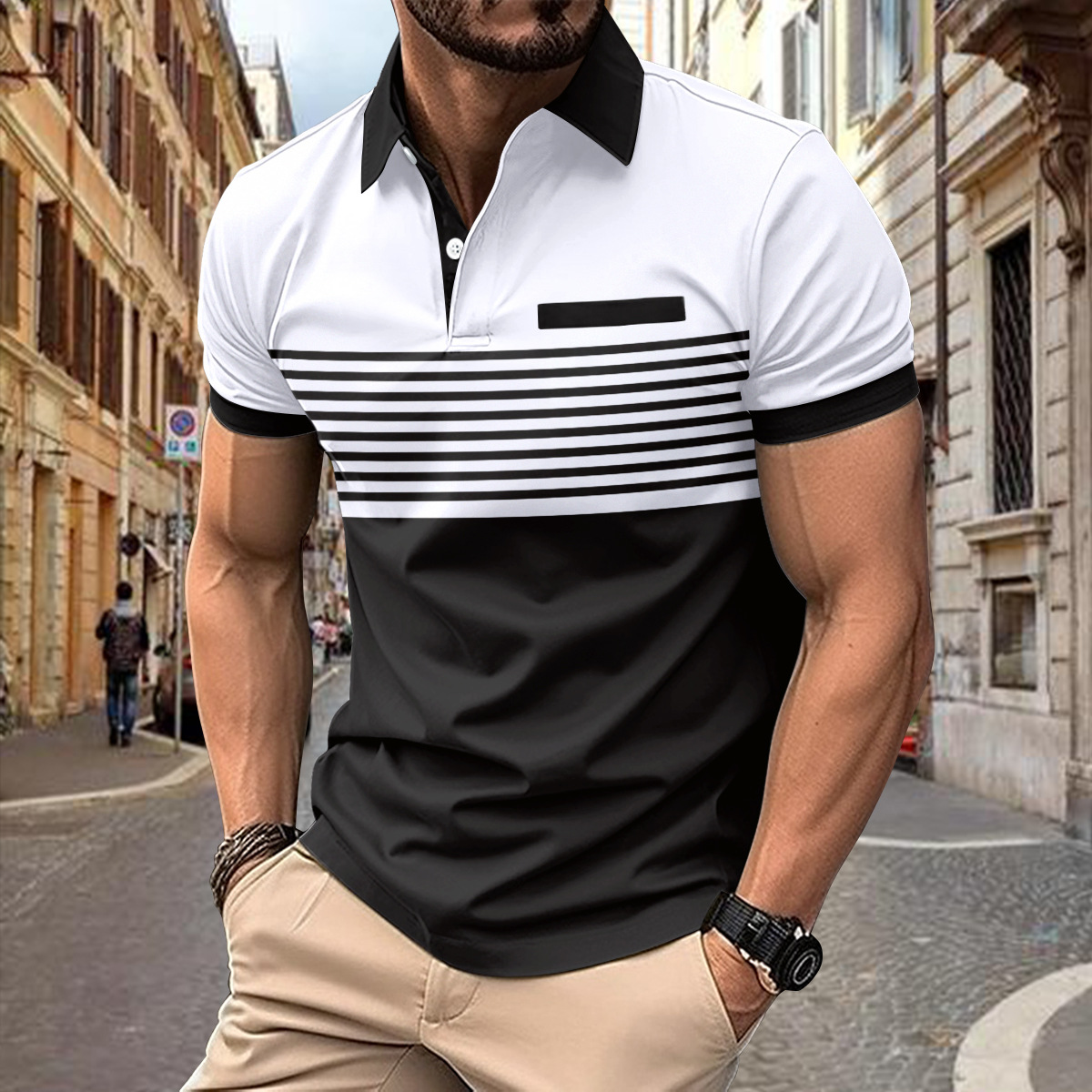 Casual Striped Shirt With Chest Pocket
