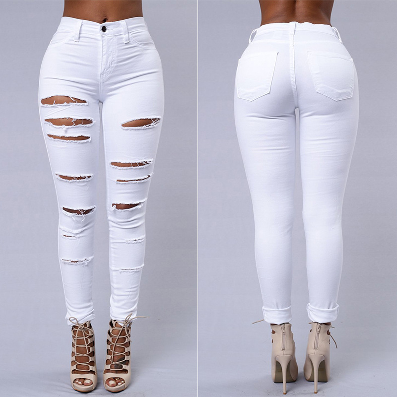 Ripped Jeans Skinny Trousers Casual High Waist Pencil Pants